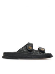 Nine West Klapki V1557-713-1 Czarny. Czarne klapki damskie Nine West, bez wzorów, z materiału, bez obcasa. Za 259.99 zł.