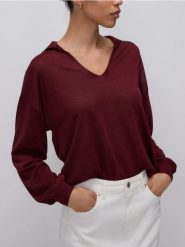 Sweter z kołnierzykiem - ciemnofioletowy. Fioletowe swetry klasyczne damskie Reserved, l, z dzianiny, bez kołnierzyka. W wyprzedaży za 39.99 zł.