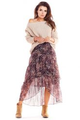 Wzorzysta Asymetryczna Maxi Spódnica z Falbankami - Wzór 2. Brązowe spódniczki damskie Awama, l, bez wzorów, z elastanu, maxi, asymetryczne. Za 239.90 zł.