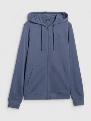 4F Bluza dresowa rozpinana z kapturem męska - granatowa S. Niebieskie bluzy sportowe męskie 4f, bez wzorów, z bawełny, sportowe, bez kołnierzyka, bez ramiączek. Za 169.99 zł.