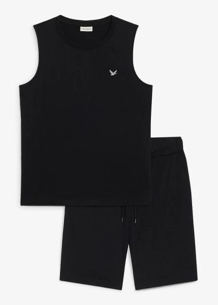 Tank top i bermudy (komplet 2-cz.). Czarne szorty męskie bonprix, bez wzorów, sportowe. Za 99.99 zł.