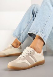 Ciemnobeżowe Sneakersy Tenisówki z Ozdobnymi Paskami Danavin. Brązowe trampki i tenisówki damskie Born2be, bez wzorów, z jeansu. Za 74.99 zł.