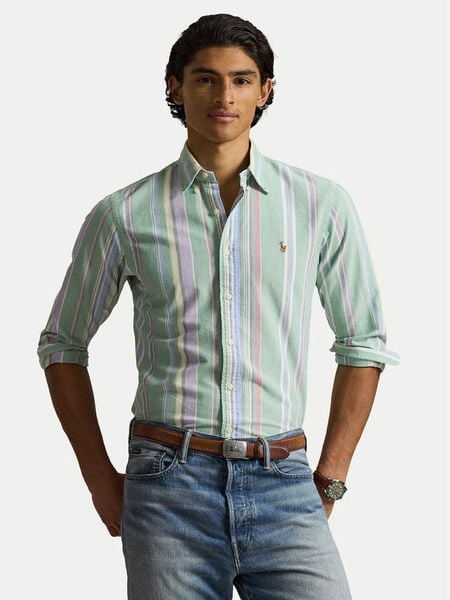 Polo Ralph Lauren Koszula 710928921002 Zielony jasny Custom Fit. Zielone koszule męskie Polo Ralph Lauren, m, bez wzorów, z bawełny, bez kołnierzyka, bez ramiączek. Za 730.99 zł.