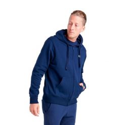 Bluza z bawełna z kaptur na czas wolny na co dzień. Niebieskie bluzy sportowe męskie LEONE 1947 APPAREL, bez wzorów, z bawełny, sportowe, bez kołnierzyka, bez ramiączek. W wyprzedaży za 149.08 zł.