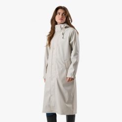 Kurtka przeciwdeszczowa damska do wędrówek wodoodporna Väderöarna Long Coat W. Szare kurtki damskie SWEDEMOUNT, bez kaptura. Za 329.99 zł.
