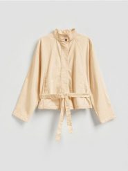 Bawełniana kurtka z wiązaniem - żółty. Żółte kurtki damskie Reserved, l, bez wzorów, z bawełny, bez kaptura. Za 149.99 zł.