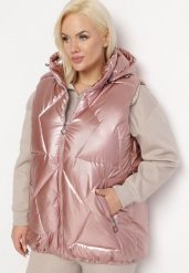 Różowa Pikowana Kamizelka z Odpinanym Kapturem Theophania. Czerwone kamizelki damskie Born2be, xl. Za 209.99 zł.
