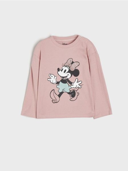 Koszulka Myszka Minnie - różowy. Czerwone koszulki dziewczęce Sinsay, l, bez wzorów, bez ramiączek. Za 17.99 zł.
