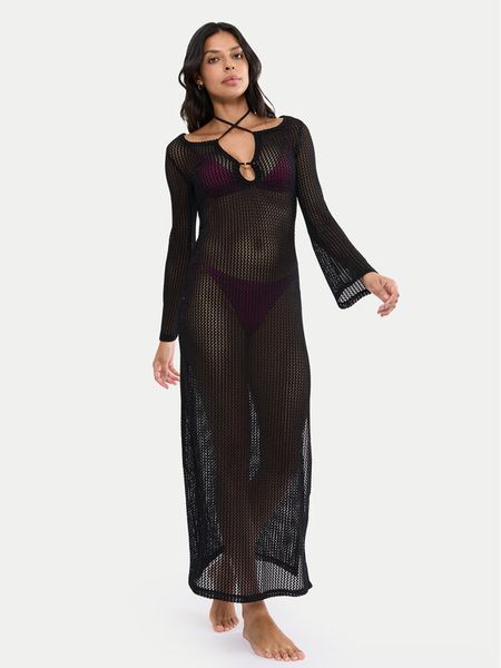 Triumph Sukienka plażowa Beach MyWear Crochet 10226469 Czarny Relaxed Fit. Czarne sukienki damskie Triumph, na plażę, bez wzorów, z syntetyku, bez kołnierzyka, bez ramiączek. Za 199.99 zł.