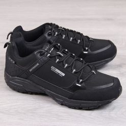 Buty sportowe męskie trekkingowe wodoodporne czarne DK 1096. Czarne buty trekkingowe męskie DK, z materiału, bez zapięcia. Za 259.99 zł.