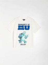 Bawełniana koszulka z krótkim rękawem Monsters University - kremowy. Białe t-shirty damskie Sinsay, l, bez wzorów, z bawełny, bez kołnierzyka. Za 29.99 zł.