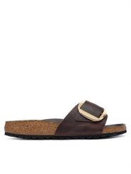 Birkenstock Klapki Madrid Big Buckle 1032914 Brązowy ciemny. Brązowe klapki damskie Birkenstock, bez wzorów, ze skóry, bez obcasa. Za 629.99 zł.
