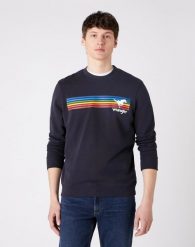 MĘSKA BLUZA WRANGLER EXPLORER SWEAT DARK NAVY W6D0HYXAE 112130714. Niebieskie bluzy bez kaptura męskie Wrangler, m. Za 149.99 zł.