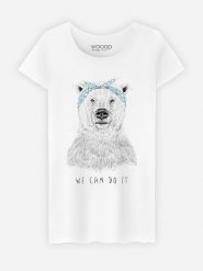 WOOOP Koszulka "We Can Do It" w kolorze białym rozmiar: S. Białe bluzki damskie Wooop, s, bez wzorów, z bawełny, bez kołnierzyka, bez ramiączek. Za 56.99 zł.