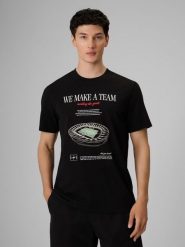 4F T-shirt regular z nadrukiem męski - czarny S. Czarne t-shirty męskie 4f, m, bez wzorów, z bawełny, bez kołnierzyka. Za 79.99 zł.
