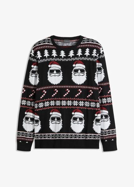Sweter w norweski wzór, z bawełny z recyklingu. Czarne swetry męskie bonprix, m, z aplikacjami, z bawełny, bez kołnierzyka. Za 109.99 zł.