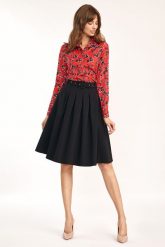 Rozkloszowana Spódnica do Kolan z Paskiem - Czarna. Czarne spódniczki damskie Nife, l, bez wzorów, z elastanu, midi, rozkloszowane. Za 169.90 zł.