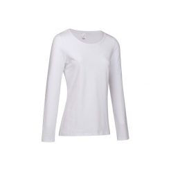Koszulka długi rękaw Gym & Pilates 100 damska. Białe bluzki sportowe damskie DOMYOS, xl, bez wzorów, z bawełny, bez kołnierzyka. Za 19.99 zł.