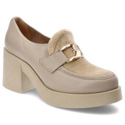 Beżowe Półbuty Lemar Wygodne Skórzane Buty. Brązowe półbuty damskie Lemar, bez wzorów, ze skóry, eleganckie, bez obcasa. Za 369.00 zł.