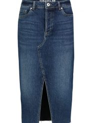 Sublevel Spódnica dżinsowa w kolorze granatowym rozmiar: XS. Niebieskie spódniczki damskie Sublevel, xs, z aplikacjami, ze skóry, klasyczne, z podwyższonym stanem, midi, proste. Za 61.31 zł.