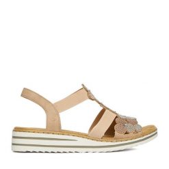 Sandały Rieker. Brązowe sandały damskie Rieker, bez wzorów, bez obcasa, na płaskiej podeszwie. Za 319.99 zł.