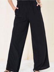 Wiskozowe spodnie wide leg - czarny. Czarne spodnie materiałowe damskie Sinsay, bez wzorów, z wiskozy. Za 39.99 zł.