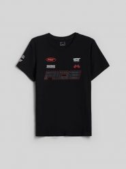 4F T-shirt slim z nadrukiem męski - czarny M. Czarne t-shirty męskie 4f, m, bez wzorów, z bawełny, bez kołnierzyka. Za 79.99 zł.
