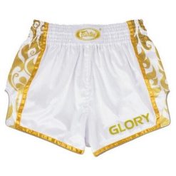 Spodenki Muay Thai Fairtex BSG2 Glory Białe/Złote XL. Białe szorty męskie FAIRTEX, bez kołnierzyka. Za 279.00 zł.