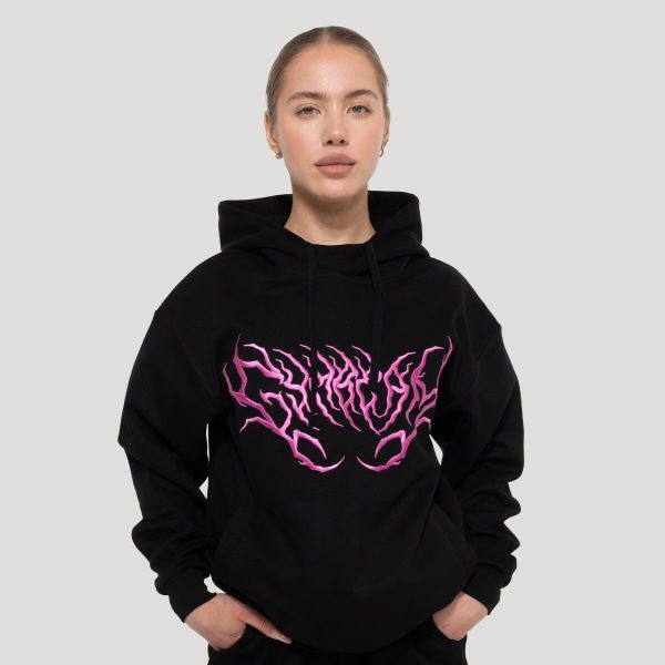 Bluza damska fitness z kapturem oversize czarna Thorn. Czarne bluzy sportowe damskie GYMBEAM, xl, z bawełny. Za 148.90 zł.
