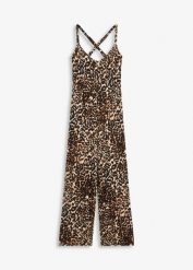Kombinezon z dżerseju. Brązowe kombinezony damskie bonprix, bez wzorów, z dżerseju, eleganckie, bez kołnierzyka, bez ramiączek. Za 129.99 zł.