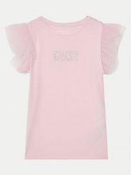Guess T-Shirt J5RI17 K6YW4 Różowy Regular Fit. Czerwone koszulki dziewczęce Guess, z aplikacjami, z bawełny, bez ramiączek. Za 69.99 zł.
