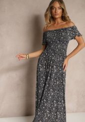 Granatowa Kwiatowa Sukienka z Bufiastymi Rękawami Lumorelle. Niebieskie sukienki damskie Renee, na co dzień, m, bez wzorów, eleganckie, bez kołnierzyka, bez ramiączek, maxi. W wyprzedaży za 52.49 zł.