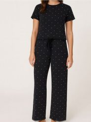 Piżama dwuczęściowa z domieszką wiskozy - czarny. Czarne piżamy damskie Sinsay, l, bez wzorów, z wiskozy, bez ramiączek. Za 59.99 zł.