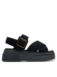 Clarks Sandały Evamar Wish 26181199 Czarny. Czarne sandały damskie Clarks, bez wzorów, ze skóry, bez obcasa, na koturnie. Za 409.99 zł.