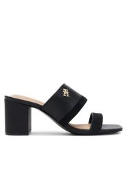 Tommy Hilfiger Klapki Leather & Suede Block Heel Mule FW0FW08530 Czarny. Czarne klapki damskie Tommy Hilfiger, bez wzorów, ze skóry, bez obcasa. Za 369.99 zł.