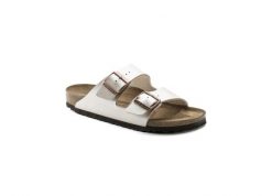 Klapki Birkenstock Arizona Birko Flor Damskie. Białe klapki damskie Birkenstock, bez wzorów, ze skóry, bez obcasa. Za 537.20 zł.