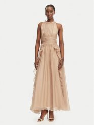 Morgan Sukienka koktajlowa 261-RFLAM Beżowy Regular Fit. Brązowe sukienki damskie Morgan, bez wzorów, z syntetyku, wizytowe, bez kołnierzyka, bez ramiączek. Za 449.99 zł.