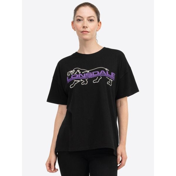 Damska koszulka z nadrukiem Lonsdale Cullaloe. Czarne bluzki sportowe damskie Lonsdale, bez kołnierzyka, bez ramiączek. W wyprzedaży za 145.05 zł.