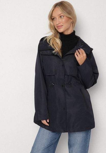 Granatowa Klasyczna Kurtka Parka z Kapturem i Ściągaczem w Pasie Cinelle. Niebieskie kurtki damskie Born2be, l, bez wzorów, z jeansu. Za 189.99 zł.