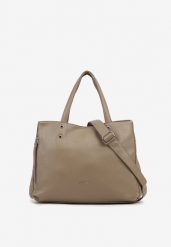 Beżowa Torebka Duża Shopper z Bocznym Suwakiem Soravine. Brązowe shopper bag damskie Renee, bez wzorów, z jeansu, duże, bez dodatków. Za 149.99 zł.