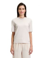 BETTY & CO Bluzka w kolorze kremowym rozmiar: M. Brązowe bluzki damskie Betty & Co., m, bez wzorów, prążkowane, bez kołnierzyka, bez ramiączek. Za 69.91 zł.