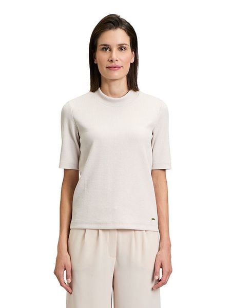 BETTY & CO Bluzka w kolorze kremowym rozmiar: M. Brązowe bluzki damskie Betty & Co., m, bez wzorów, prążkowane, bez kołnierzyka, bez ramiączek. Za 78.47 zł.