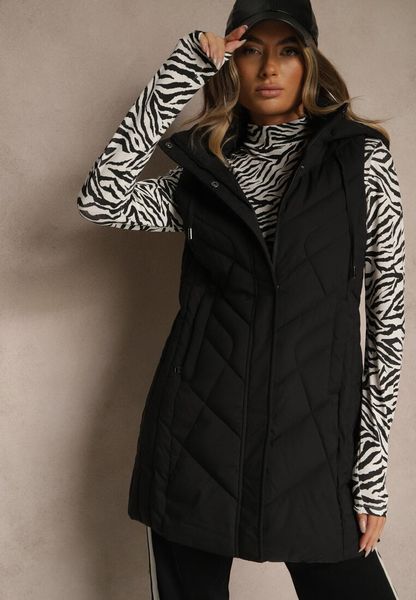 Czarna Pikowana Kamizelka o Taliowanym Kroju z Kapturem Tulonea. Czarne kamizelki damskie Renee, l, z jeansu. Za 129.99 zł.