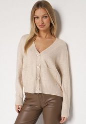 Beżowy Rozpinany Kardigan z Dodatkiem Kaszmiru Vetirira. Brązowe kardigany damskie Born2be, bez wzorów, z jeansu. Za 109.99 zł.
