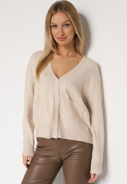Beżowy Rozpinany Kardigan z Dodatkiem Kaszmiru Vetirira. Brązowe kardigany damskie Born2be, bez wzorów, z jeansu. Za 109.99 zł.