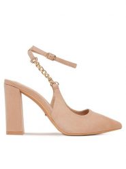 DeeZee Sandały HT368-1 Beżowy. Brązowe sandały damskie DeeZee, bez wzorów, z materiału, bez obcasa, na słupku. Za 149.99 zł.