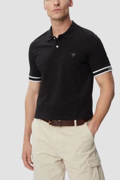 GUESS Czarny męski t-shirt polo Lyle, Rozmiar M. Czarne koszulki polo męskie Guess, m, z aplikacjami, bez ramiączek. Za 379.99 zł.