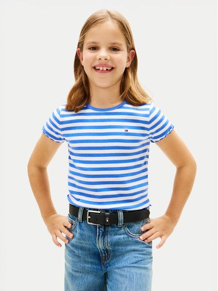 Tommy Hilfiger T-Shirt KG0KG08590 Niebieski Slim Fit. Niebieskie koszulki dziewczęce Tommy Hilfiger, bez wzorów, z bawełny, bez ramiączek. Za 109.99 zł.