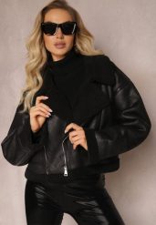 Czarna Kurtka Biker z Ozdobnym Kożuszkiem Ophima. Czarne kurtki damskie Renee, xl, bez wzorów, bez kaptura. Za 139.99 zł.