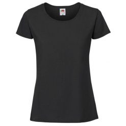 Koszulka Damska Iconic 195 Premium Ringspun Cotton T-shirt. Czarne bluzki damskie Fruit of the Loom, s, bez wzorów, bez kołnierzyka. Za 32.99 zł.